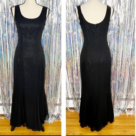 Watters & Watters Vintage Black Silk Black Tie Gown Formal Size 4 - Picture 1 of 10